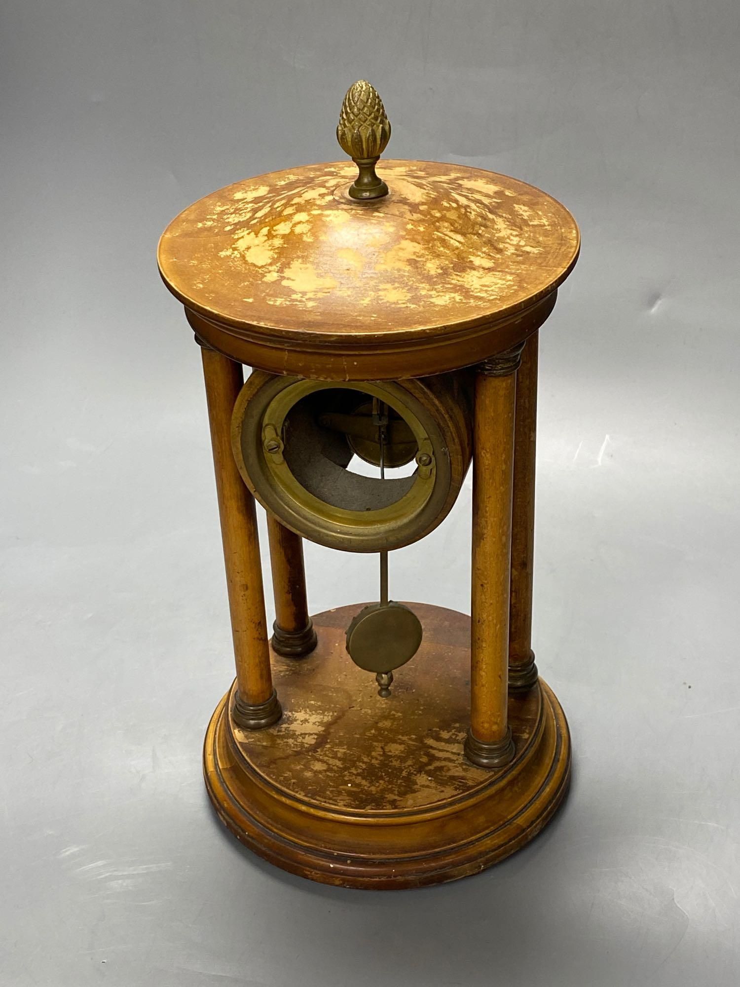 An early 20th century mahogany portico timepiece, height 32cm